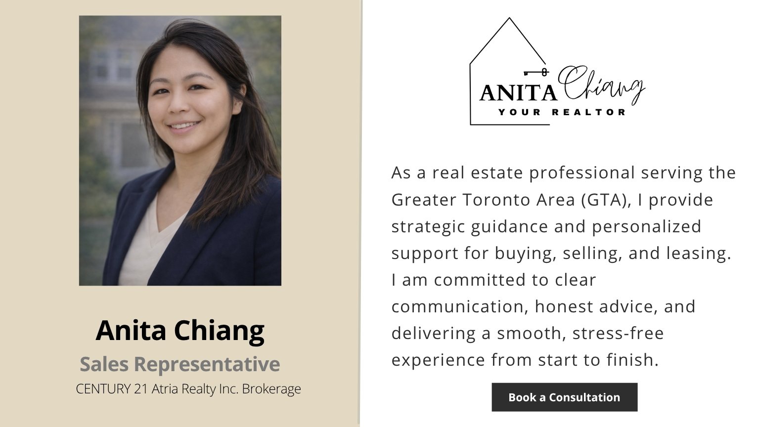 As a real estate professional serving the Greater Toronto Area (GTA), I provide strategic guidance and personalized support for buying, selling, and leasing. I am committed to clear communication,